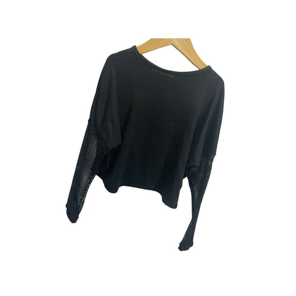 Urban Freedom Girls Shirt Sz 7/8 Black Long Sleeved Cropped‎ Mesh Sleeve